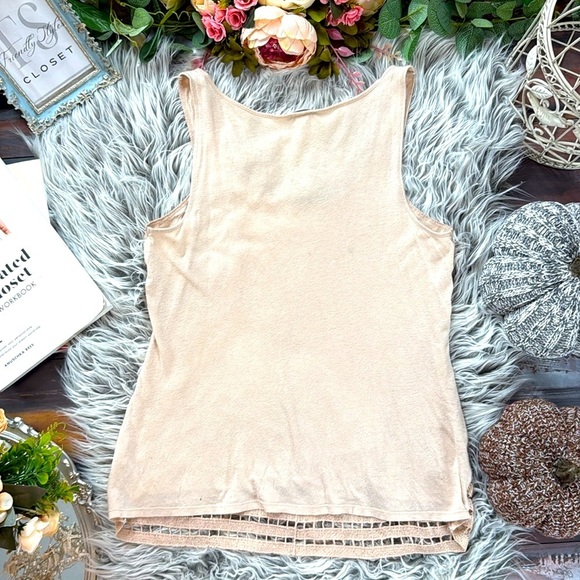 EXPRESS Vintage Y2K Elegant Beige with Metallic gold threaded crochet Top - Picture 8 of 9